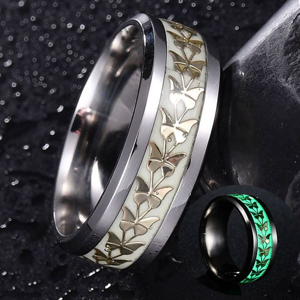 green glow in the dark stainless steel butterfly wedding band luminous ring for woman man, Golden;silver
green glow in the dark stainless steel butterfly wedding band luminous ring for woman man, Golden;silver