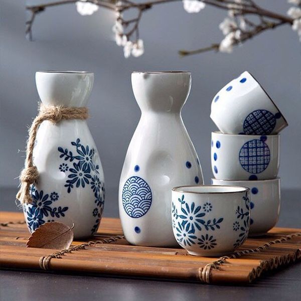 vintage blue sake tokkuri ochoko japanese style wine bottle hip flask cups set handcrafted sake set sea wave uncaria pattern
vintage blue sake tokkuri ochoko japanese style wine bottle hip flask cups set handcrafted sake set sea wave uncaria pattern