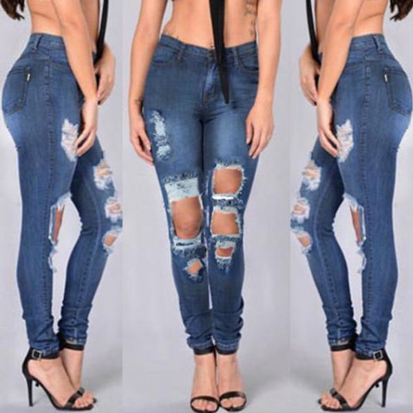 high waist ripped denim jeans 2018 women ripped holes skinny stretch trouser pencil pants, Blue
high waist ripped denim jeans 2018 women ripped holes skinny stretch trouser pencil pants, Blue