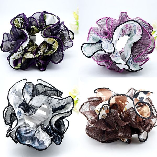 new large color satin plus yarn double fabric roasting side flower tie hair ring flower headwear elastic band hair rope hair accessories, Golden;white
new large color satin plus yarn double fabric roasting side flower tie hair ring flower headwear elastic band hair rope hair accessories, Golden;white