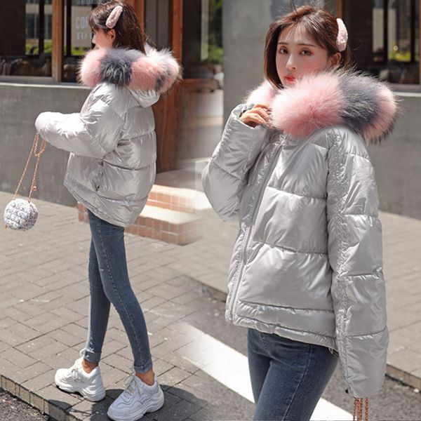5 color down jackets new winter women jacket glossy parkas loose short large fur collar coat female plus size fashions, Black
5 color down jackets new winter women jacket glossy parkas loose short large fur collar coat female plus size fashions, Black