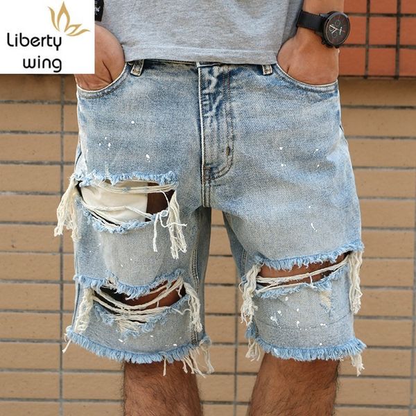men's jeans high street vintage men summer 2021 hole ripped shorts homme washed straight leg cotton short pants knee length, Blue
men's jeans high street vintage men summer 2021 hole ripped shorts homme washed straight leg cotton short pants knee length, Blue