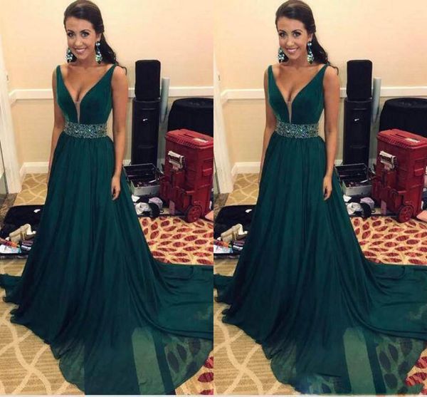 green prom dresses long with beaded sash chiffon formal dresses evening wear a line evening dresses, Black
green prom dresses long with beaded sash chiffon formal dresses evening wear a line evening dresses, Black