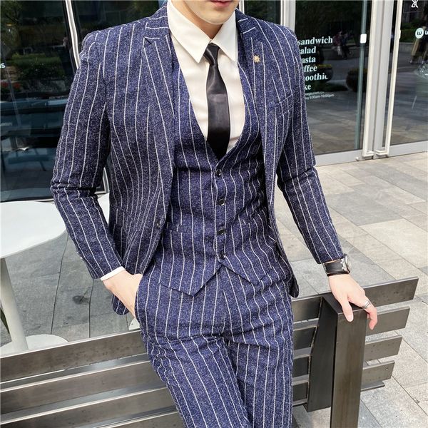 men's suits & blazers plyesxale black gray navy blue striped suit for men 2021 formal fashion business casual jacket pants vest q963, White;black
men's suits & blazers plyesxale black gray navy blue striped suit for men 2021 formal fashion business casual jacket pants vest q963, White;black