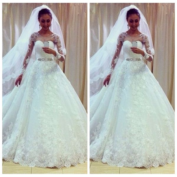 sheer long sleeves lace appliques a-line wedding dresses 2019 modest bridal gowns chapel train vintage custom vestidos de mariee country, White
sheer long sleeves lace appliques a-line wedding dresses 2019 modest bridal gowns chapel train vintage custom vestidos de mariee country, White