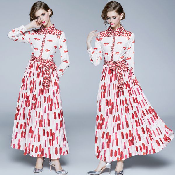 new large swing pleated dress with lapel, long sleeve, lips, peach heart, lipstick and printed waist closing dress, Black;gray
new large swing pleated dress with lapel, long sleeve, lips, peach heart, lipstick and printed waist closing dress, Black;gray