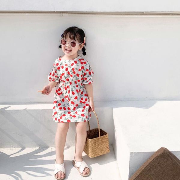 can anne 2020 childrenswear spring and summer new style girls strawberry floral dress korean-style slim fit crew neck dress, Red;yellow
can anne 2020 childrenswear spring and summer new style girls strawberry floral dress korean-style slim fit crew neck dress, Red;yellow
