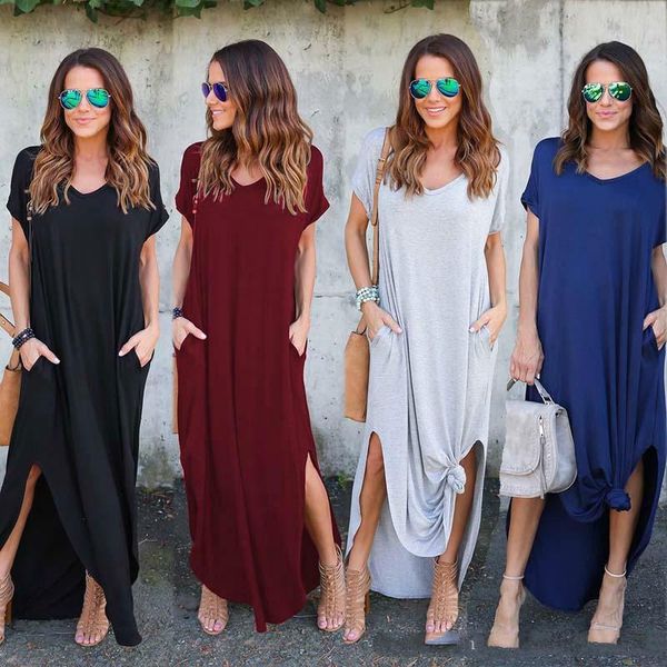 women summer dresses clothes stylish pullover maxi dress a type knit casual long dress short sleeve backless lady clothing pocket, Black;gray
women summer dresses clothes stylish pullover maxi dress a type knit casual long dress short sleeve backless lady clothing pocket, Black;gray