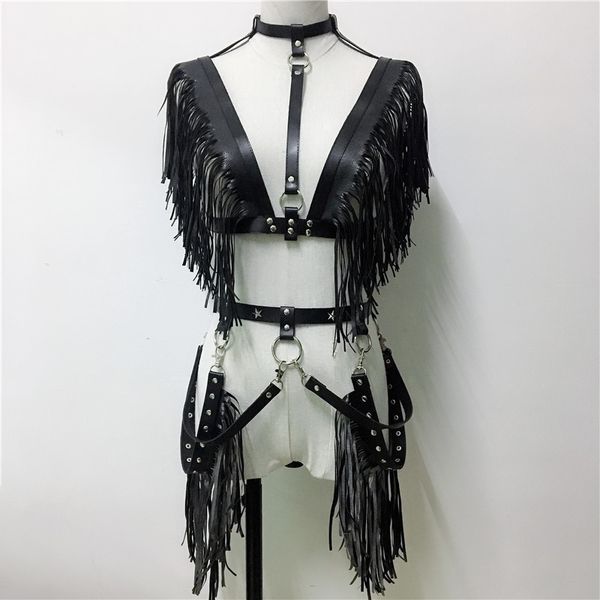 2019 body bondage garter set long tassel bra harness pentagram rivet garters belts performance lady matching set, Black;white
2019 body bondage garter set long tassel bra harness pentagram rivet garters belts performance lady matching set, Black;white