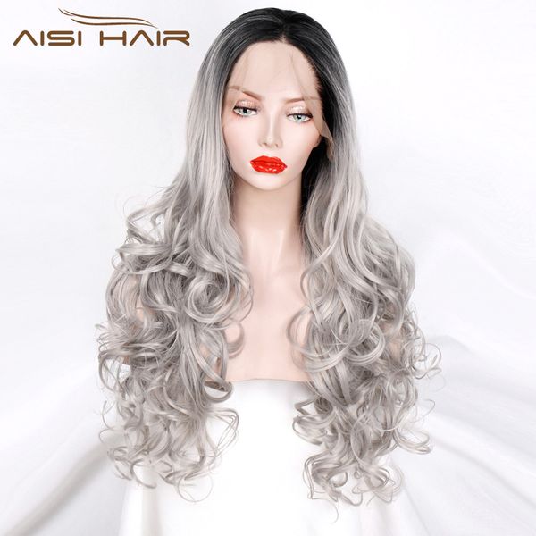 aisi hair 24inches nature wave wig middle part ombre black grey synthetic lace front wig for black/white women cosplay
aisi hair 24inches nature wave wig middle part ombre black grey synthetic lace front wig for black/white women cosplay