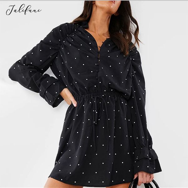 women loose casual mini dress summer fashion black long sleeve polka dot sashes stand collar dresses holiday brand vestidos 2020, Black;gray
women loose casual mini dress summer fashion black long sleeve polka dot sashes stand collar dresses holiday brand vestidos 2020, Black;gray