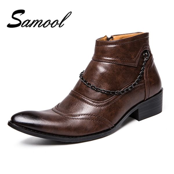 new punk style genuine leather men ankle boots iron pointed toe lace up mens cowboy boots high buckles botas hombre, Black
new punk style genuine leather men ankle boots iron pointed toe lace up mens cowboy boots high buckles botas hombre, Black