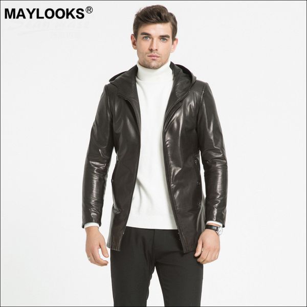 may looks 2019 spring and autumn leather jacket men's cashmere coat long slim fit cap single skin ws123, Black
may looks 2019 spring and autumn leather jacket men's cashmere coat long slim fit cap single skin ws123, Black
