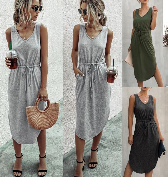 women's plain office work dress sleeveless casual beach party v neck midi dress with belt, Black;gray
women's plain office work dress sleeveless casual beach party v neck midi dress with belt, Black;gray