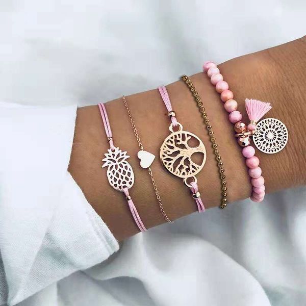 pineapple tree rope chains for women pink tassel beaded bracelet girl heart link chain charm bracelets 5pcs set western jewelry, Golden;silver
pineapple tree rope chains for women pink tassel beaded bracelet girl heart link chain charm bracelets 5pcs set western jewelry, Golden;silver