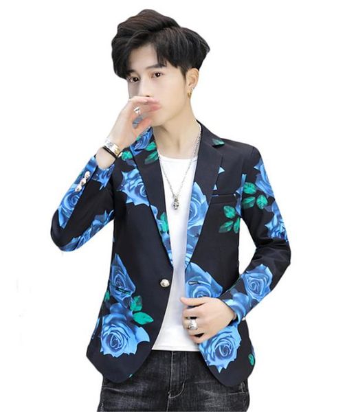 rose print mens designer blazers fashion slim single button panelled mens designer blazers casual males clothing, White;black
rose print mens designer blazers fashion slim single button panelled mens designer blazers casual males clothing, White;black
