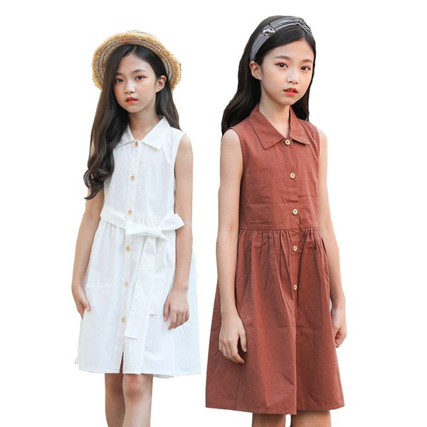 big girls summer cotton brown white button casual shirt dress sashes sleeveless dress fashion children clothing age 6-16 yrs, Red;yellow
big girls summer cotton brown white button casual shirt dress sashes sleeveless dress fashion children clothing age 6-16 yrs, Red;yellow