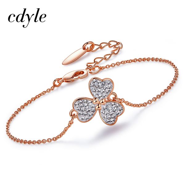 cdyle women gold bracelet embellished with crystal clover jewelry four leaf clover crystal charm bracelets, Golden;silver
