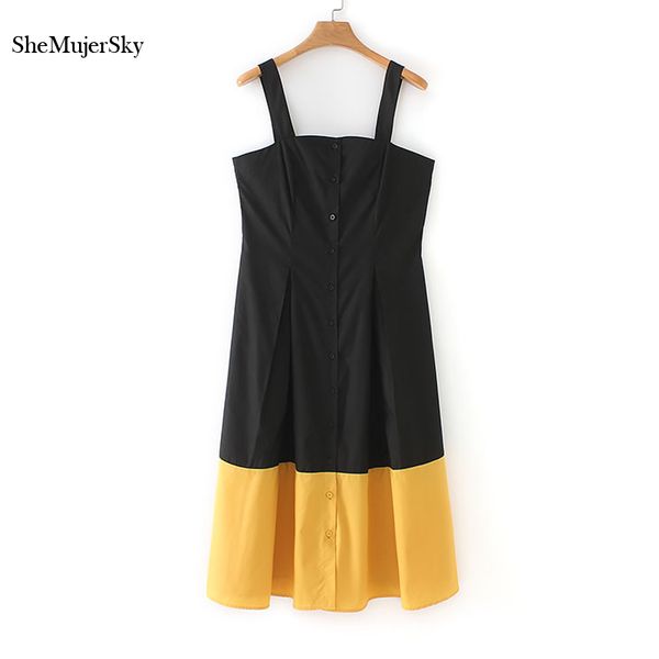 shemujersky women spaghetti strap dress black spliced yellow midi dress summer single breasted dresses vestidos 2019, Black;gray
shemujersky women spaghetti strap dress black spliced yellow midi dress summer single breasted dresses vestidos 2019, Black;gray