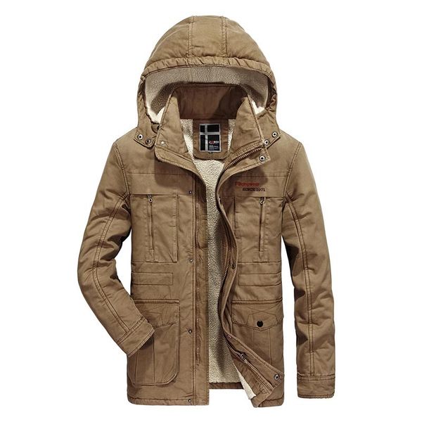 

2019 winter jacket men hat detachable lambskin trench coat warm coat causal parkas cotton padded winter jacket men clothing, Tan;black