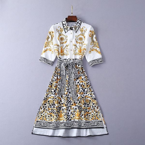 milan runway dress 2019 spring summer 1/2 sleeve lapel neck print split designer dress brand same style dress 040312, Black 
milan runway dress 2019 spring summer 1/2 sleeve lapel neck print split designer dress brand same style dress 040312, Black