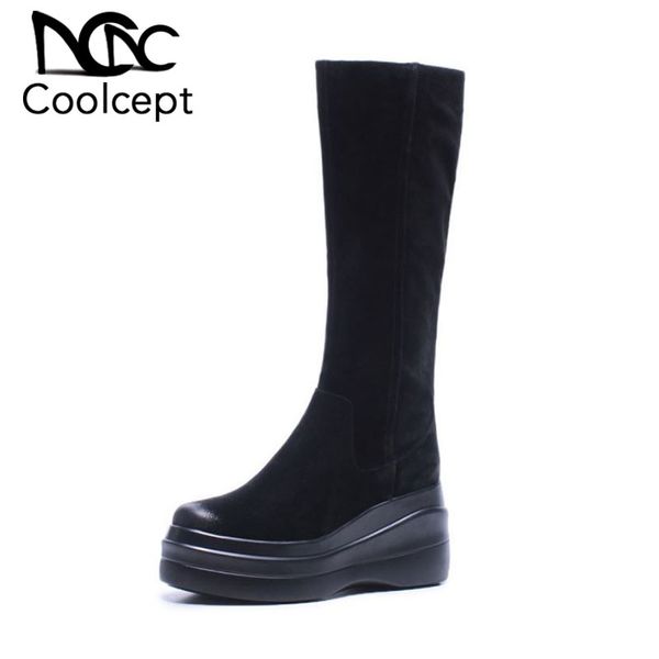 coolcept women long boots simple zipper platform winter knee boots keep warm fur heel round toe real leather footwear size 34-39, Black
coolcept women long boots simple zipper platform winter knee boots keep warm fur heel round toe real leather footwear size 34-39, Black