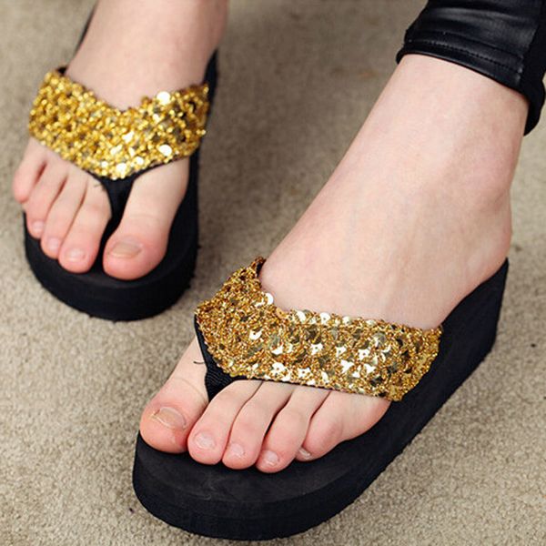 oeak women's slippers sequins anti-slip wedge sandals thong mid heels platform slippers flip-flops indoor outdoor 2019 summer, Black
oeak women's slippers sequins anti-slip wedge sandals thong mid heels platform slippers flip-flops indoor outdoor 2019 summer, Black