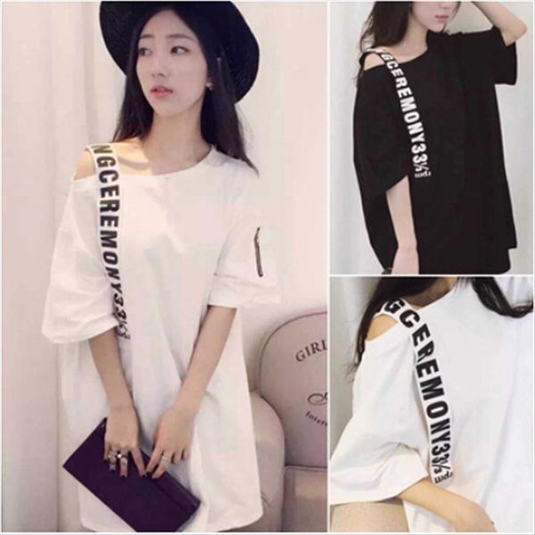 2020 personalized shoulder strap t-shirt shoulder strap pullover letter loose medium and long t-shirt versatile student pullover female, White
2020 personalized shoulder strap t-shirt shoulder strap pullover letter loose medium and long t-shirt versatile student pullover female, White