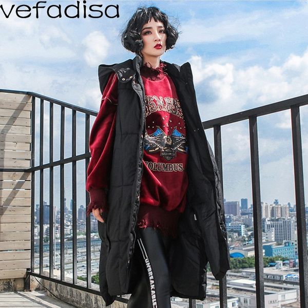 vefadisa winter solid cotton vest women black long hooded vest sleeveless cardigans knee length zipper bf coat zld289, Black;white
vefadisa winter solid cotton vest women black long hooded vest sleeveless cardigans knee length zipper bf coat zld289, Black;white