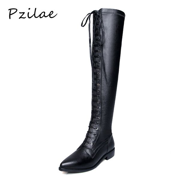 pzilae ladies cross-tied lace-up leather long boots stretch over the knee boots flats fashion pointed toe motorcycle 34-42, Black
pzilae ladies cross-tied lace-up leather long boots stretch over the knee boots flats fashion pointed toe motorcycle 34-42, Black