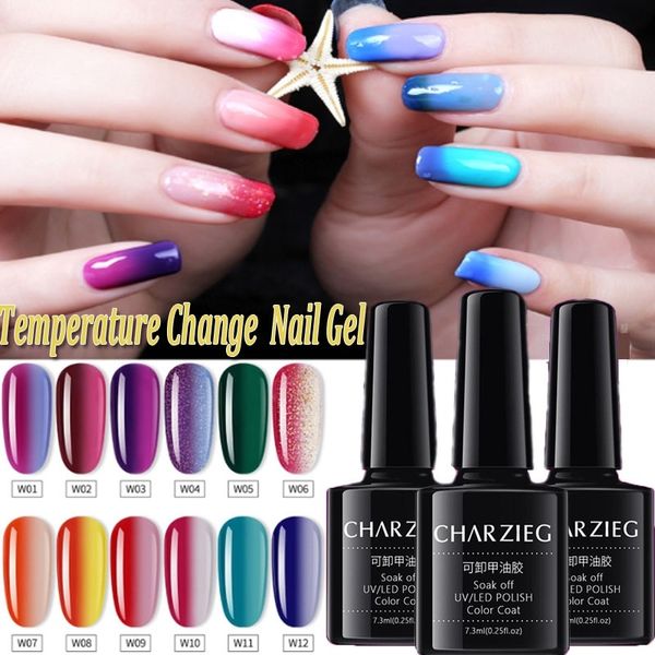 

12 colors glitter nail polish temperature color changing gradient mirror nail varnish no need lamp for nails art diy manicure