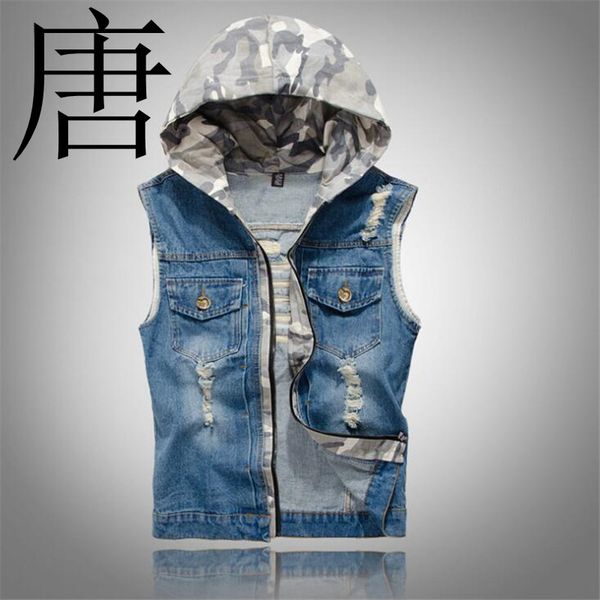 tang cool 2019 new korean version of men's wear hollow denim waistcoat jacket with young hooded camouflage jeans, Black;white
tang cool 2019 new korean version of men's wear hollow denim waistcoat jacket with young hooded camouflage jeans, Black;white