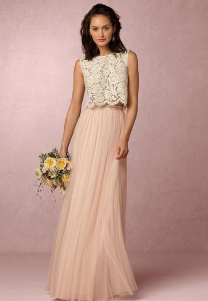 country style blush pink two pieces lace bridesmaid dresses soft tulle sheer maid of honor full length long evening prom gowns, White;pink
country style blush pink two pieces lace bridesmaid dresses soft tulle sheer maid of honor full length long evening prom gowns, White;pink