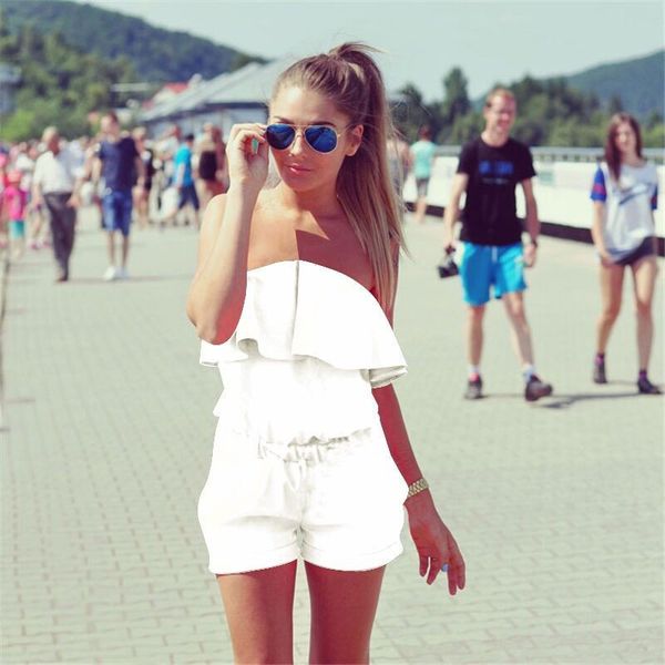 women jumpsuit solid color off shoulder bandeau ruffles jumper casual for summer bmf88, Black;white
women jumpsuit solid color off shoulder bandeau ruffles jumper casual for summer bmf88, Black;white