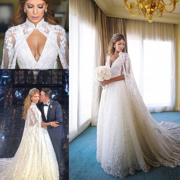 vestido de noiva lace beaded wedding dresses with cape shawls robes 2020 arabic aso ebi v-neck castle church bride wedding gowns, White
vestido de noiva lace beaded wedding dresses with cape shawls robes 2020 arabic aso ebi v-neck castle church bride wedding gowns, White