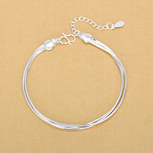 925 sterling silver triple layer snake chain bracelet for women fashion jewelry gifts 2018, Black
925 sterling silver triple layer snake chain bracelet for women fashion jewelry gifts 2018, Black