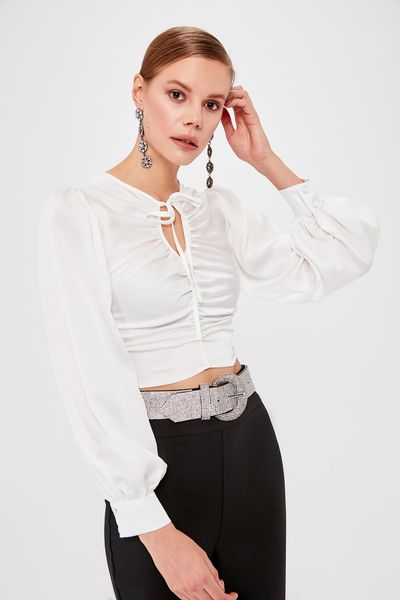 trendyol lacing detailed bluz tprss20bz0405, White