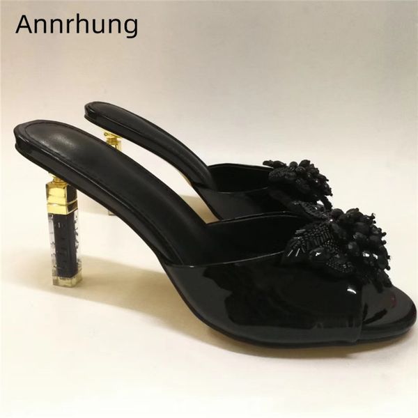 crystal flower decor runway shoes woman novelty lipstick heel open toe bright patent leather slippers women, Black
crystal flower decor runway shoes woman novelty lipstick heel open toe bright patent leather slippers women, Black