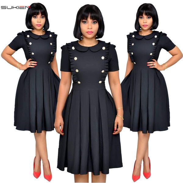 summer peter pan collar short sleeve solid double buttons patchwork pleated dress elegant office lady zipper slim fit dress robe, Black;gray
summer peter pan collar short sleeve solid double buttons patchwork pleated dress elegant office lady zipper slim fit dress robe, Black;gray