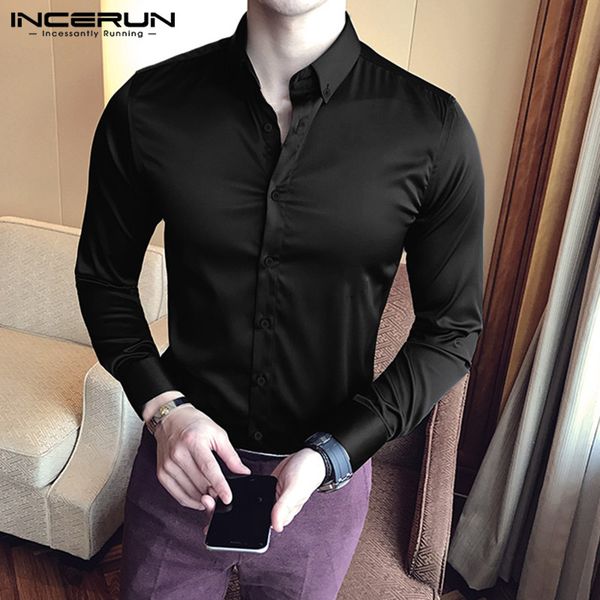 men's casual shirts incerun 2021 fashion men dress shirt brand silk satin lapel long sleeve formal solid business social chemise s-3xl, White;black
men's casual shirts incerun 2021 fashion men dress shirt brand silk satin lapel long sleeve formal solid business social chemise s-3xl, White;black