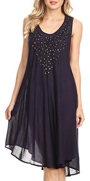 sakkas alechia mid length tank sleeveless embroidered caftan dress/cover up, Black;gray
sakkas alechia mid length tank sleeveless embroidered caftan dress/cover up, Black;gray