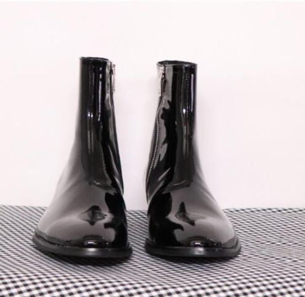 new patent leather slip boots for men winter fashion western biker motorcycle booties, Black
new patent leather slip boots for men winter fashion western biker motorcycle booties, Black