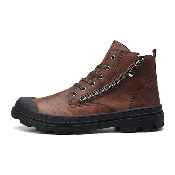 Winter Men Boots Fashion Snow Boots for Men Zipper Men Lace Up Shoes Motorcycle Boots, Black