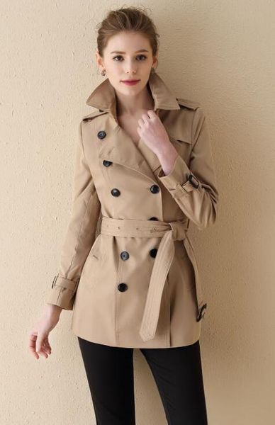 new women fashion brand style double breasted short trench coat belted slim fit cotton trench for women size s-xxl u1, Tan;black
new women fashion brand style double breasted short trench coat belted slim fit cotton trench for women size s-xxl u1, Tan;black