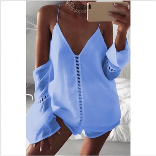 women's sling off shoulder wear new v-neck long flared sleeves loose soild camisole female summer fashionable sale, White
women's sling off shoulder wear new v-neck long flared sleeves loose soild camisole female summer fashionable sale, White