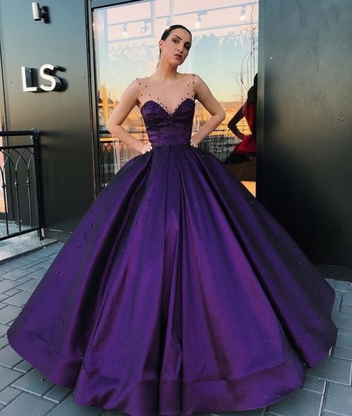 2020 purple ball gown prom dresses sheer jewel neck pearls satin luxury evening gowns floor length custom made red carpet gowns, Black;red
2020 purple ball gown prom dresses sheer jewel neck pearls satin luxury evening gowns floor length custom made red carpet gowns, Black;red