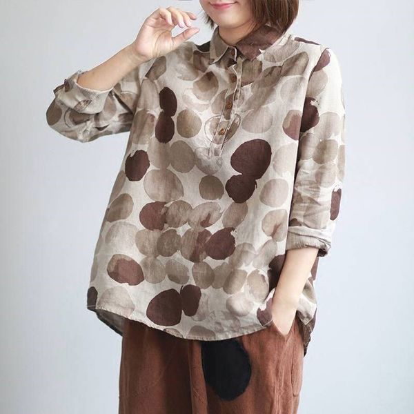 new spring women shirts plus size long sleeve cotton linen button casual shirts vintage polka dot print vintage blouses, White
new spring women shirts plus size long sleeve cotton linen button casual shirts vintage polka dot print vintage blouses, White