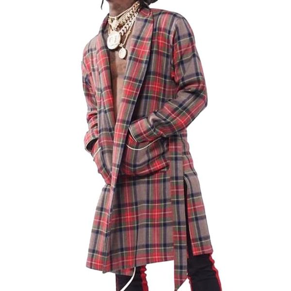 x-long plaid trench men 2018 spring hi-fashion open stitch with belt men's trench, Black
x-long plaid trench men 2018 spring hi-fashion open stitch with belt men's trench, Black
