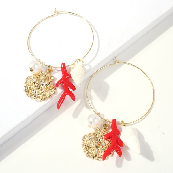 gereit new vintage metal big circle drop earring golden shell red coral white conch dangle earrings summer beach pearl jewelry, Golden;silver
gereit new vintage metal big circle drop earring golden shell red coral white conch dangle earrings summer beach pearl jewelry, Golden;silver