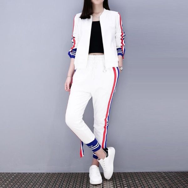 2020 spring autumn fashion tracksuit casual striped pant suits runway two piece set women zip-up jacket and slim pencil pants, White
2020 spring autumn fashion tracksuit casual striped pant suits runway two piece set women zip-up jacket and slim pencil pants, White